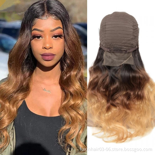 Ombre Lace Closure Wig Body Wave Honey Blonde Wigs Human Hair Lace Front Remy Brown Burgundy 99J Color Body Wave Frontal Wig